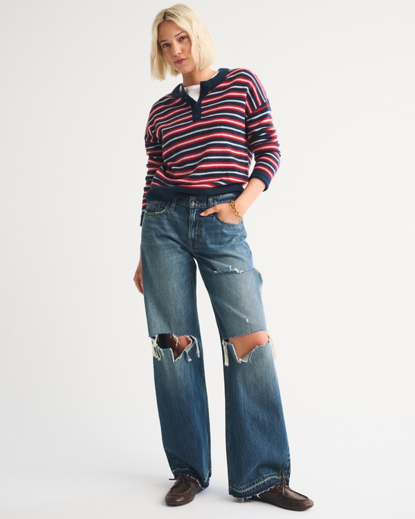 Low Rise Ultra Loose Jean, Dark Destroy Let Down Hem view 1