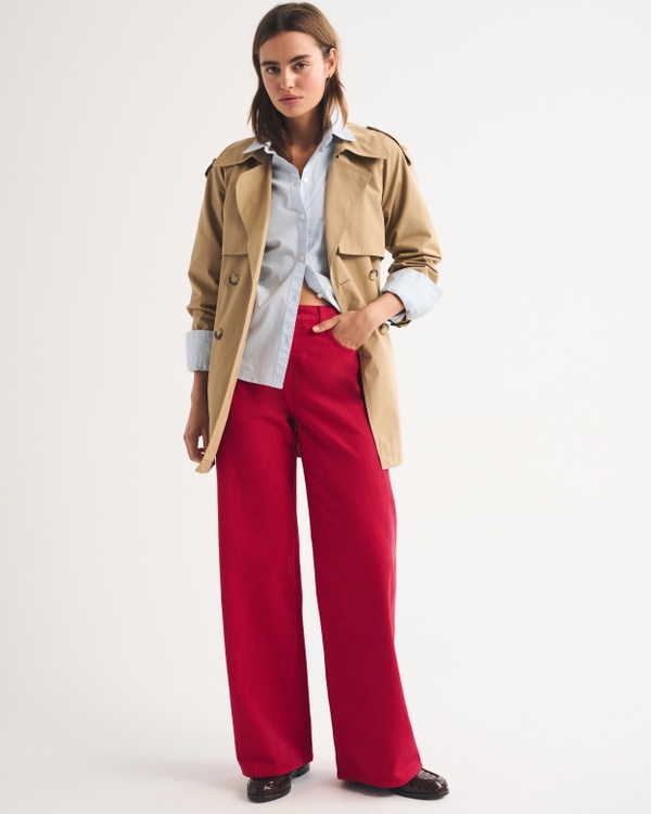 High Rise Wide Leg Jean, Red view 1