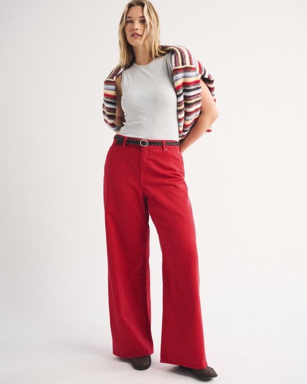 Curve Love High Rise Wide Leg Jean, Red view 1