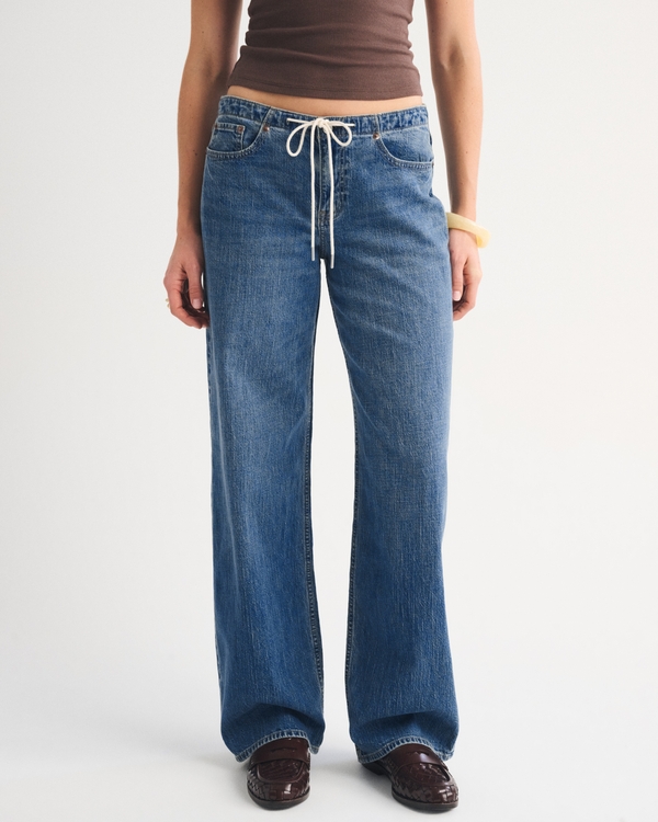 Linen-Blend Low Rise Ultra Loose Drawstring Jean, Medium view 2