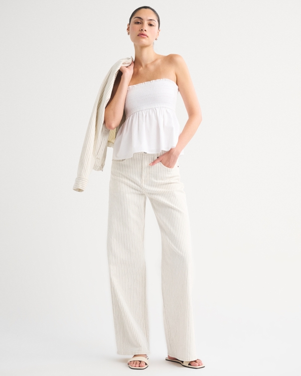 High Rise Wide Leg Striped Jean, Cream Stripe view 1