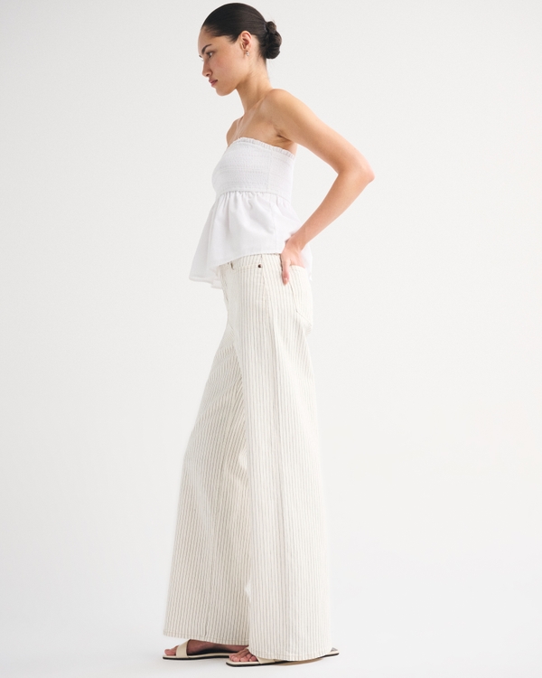 High Rise Wide Leg Striped Jean, Cream Stripe view 2