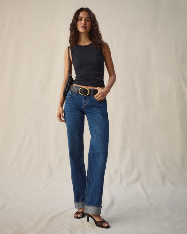 Low Rise 90s Relaxed Cuffed Hem Jean, Dark Cuffed Hem view 1