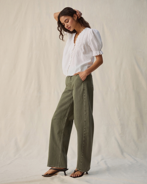 High Rise Barrel Olive Jean, Olive view 2