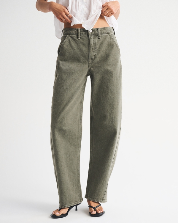 High Rise Barrel Olive Jean