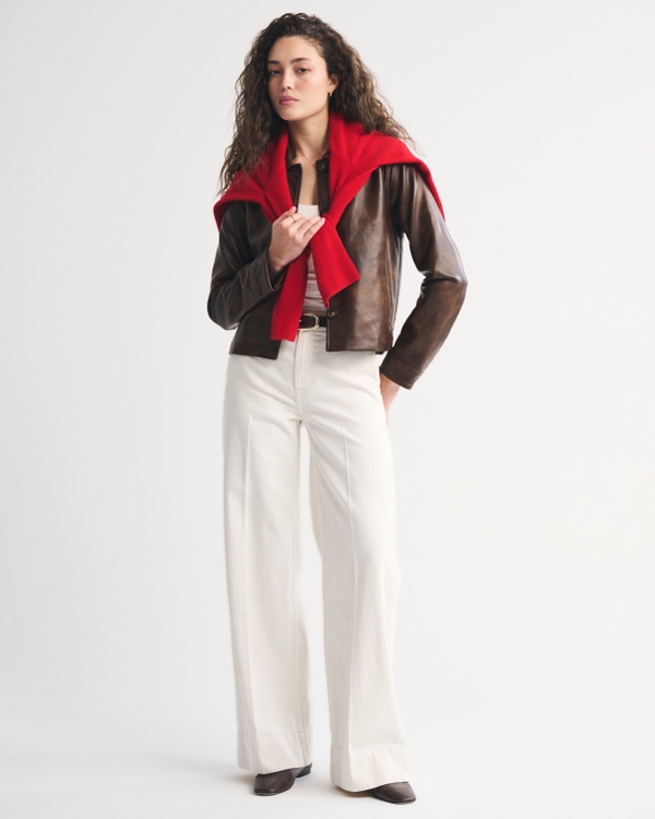 High Rise Wide Leg Trouser Jean, Ecru view 1