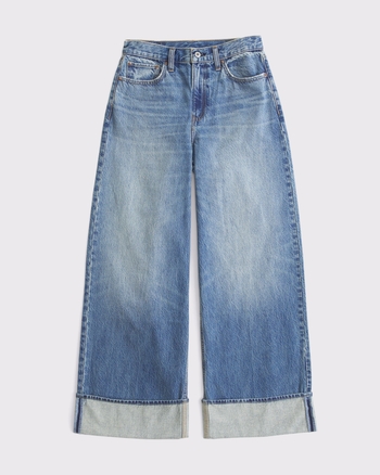 High Rise Wide Leg Cuffed Hem Jean
