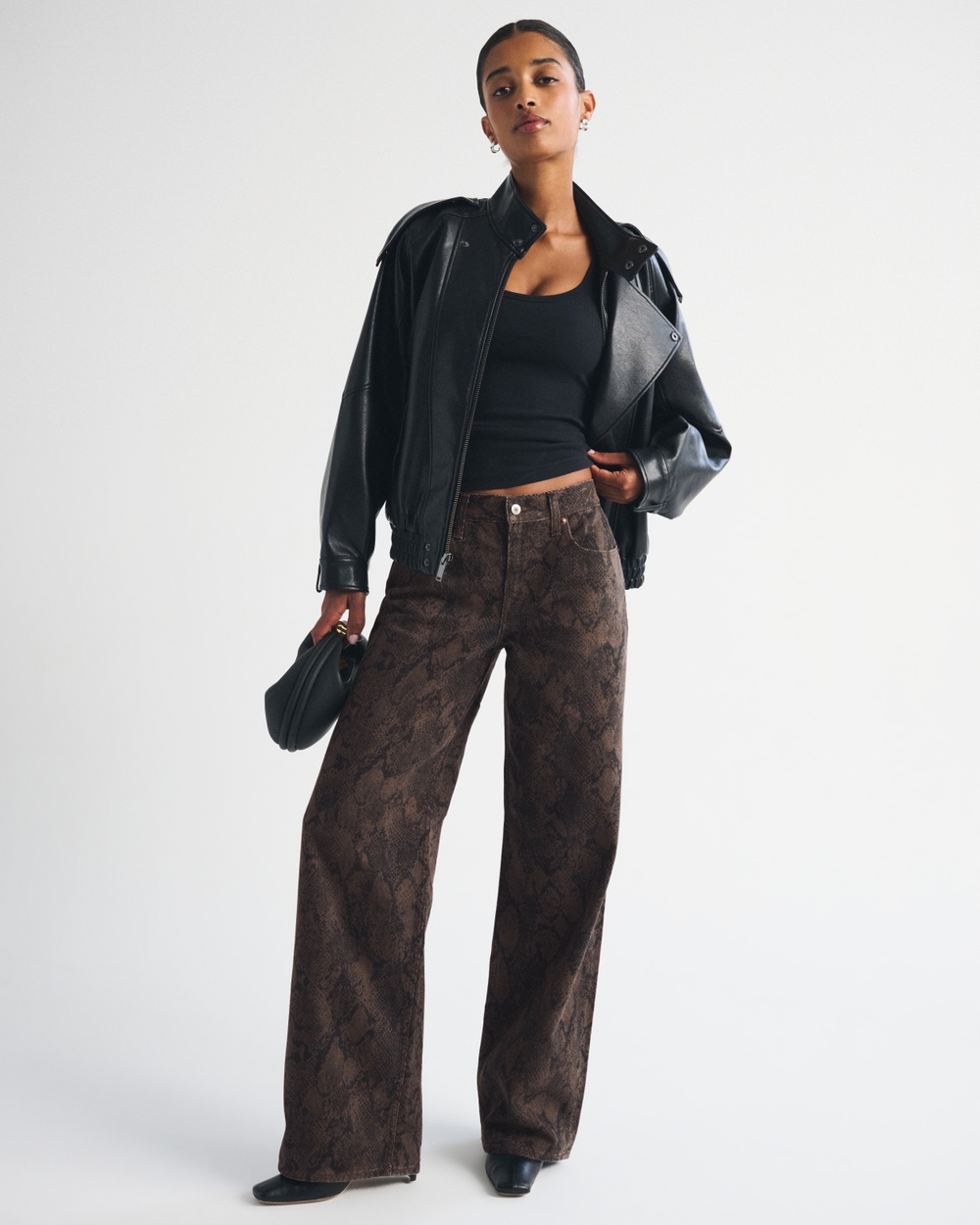 Low Rise Ultra Loose Snake Print Jean