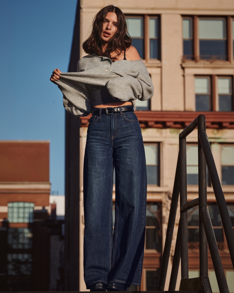 High Rise Wide Leg Jean - dark by Abercrombie & Fitch