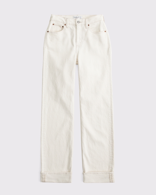 Curve Love High Rise 90s Relaxed Cuffed Hem Jean, Ecru view 1