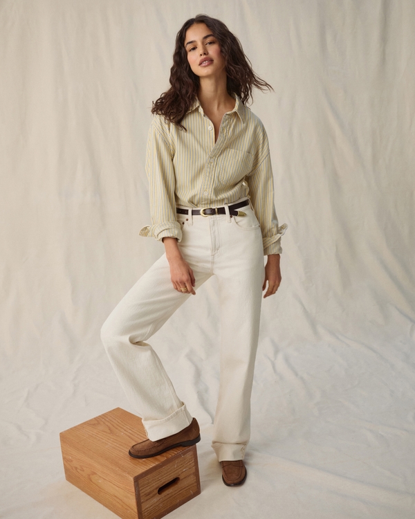 High Rise 90s Relaxed Cuffed Hem Jean, Ecru view 1