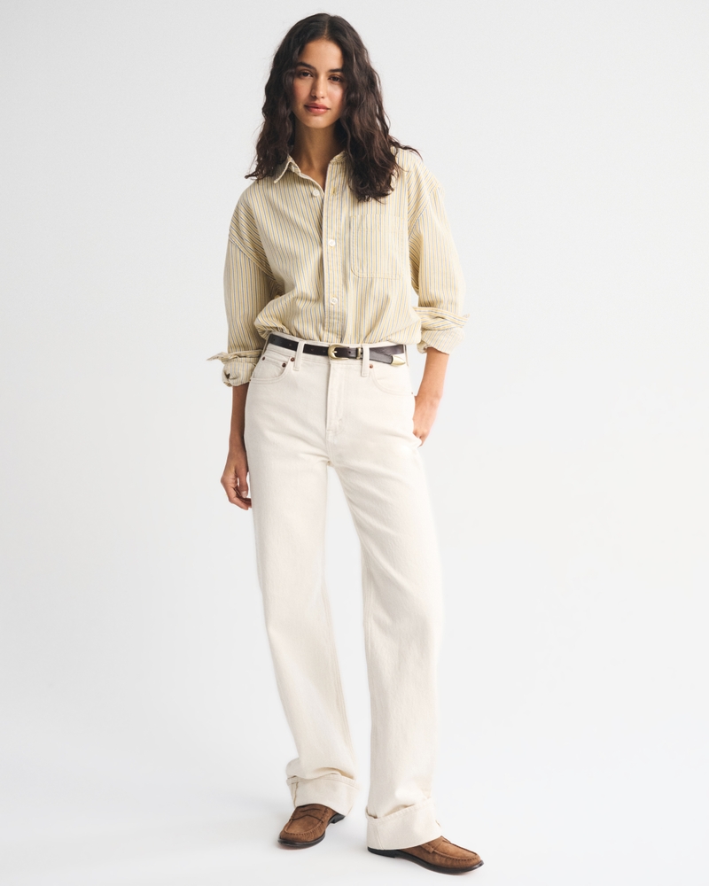 High Rise 90s Relaxed Cuffed Hem Jean - ecru cuffed hem by Abercrombie & Fitch