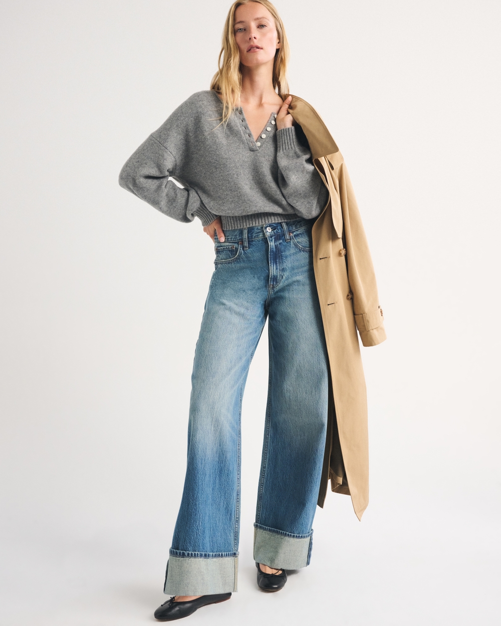 High Rise Wide Leg Cuffed Jean