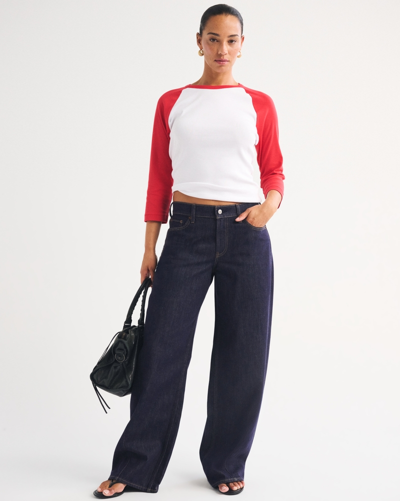 Curve Love Low Rise Ultra Loose Jean - rinse by Abercrombie & Fitch