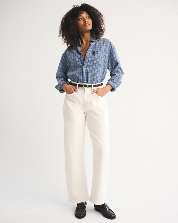 Curve Love High Rise Barrel Jean, Ecru view 1