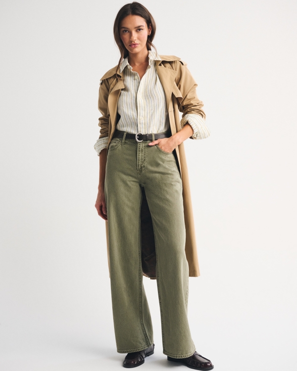 High Rise Wide Leg Olive Jean, Olive view 1