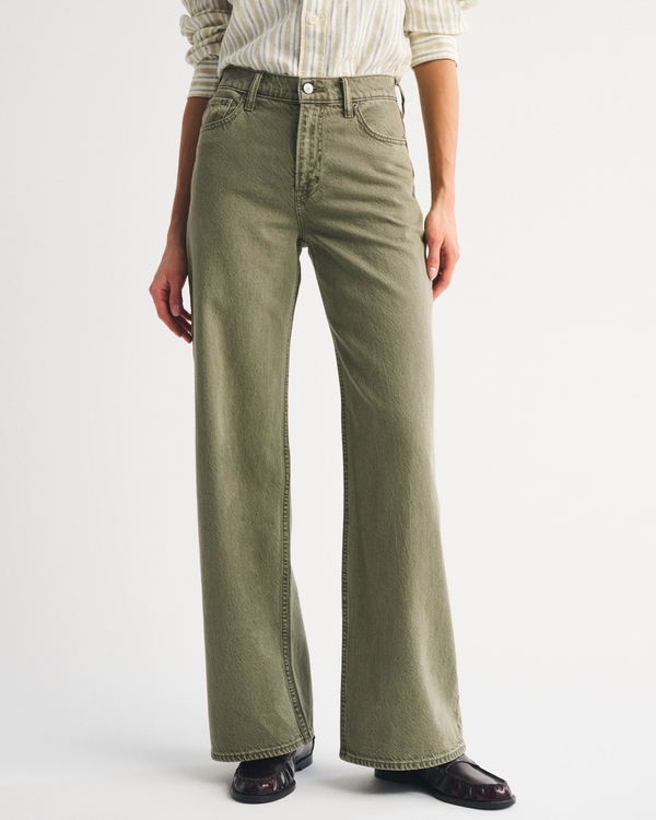 High Rise Wide Leg Olive Jean, Olive view 2