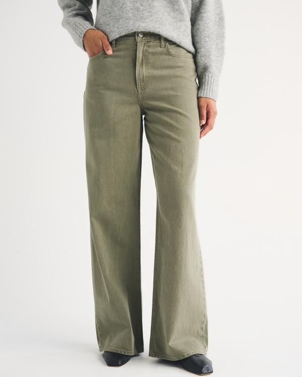 Curve Love High Rise Wide Leg Olive Jean, Olive view 2