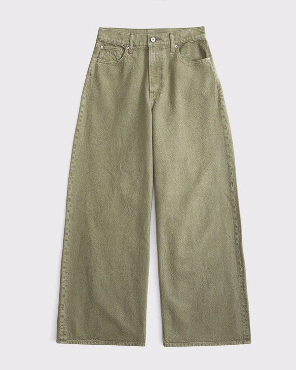 Curve Love High Rise Wide Leg Olive Jean, Olive view 1