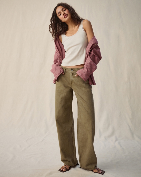 Low Rise Ultra Loose Brown Jean, Light Brown view 1