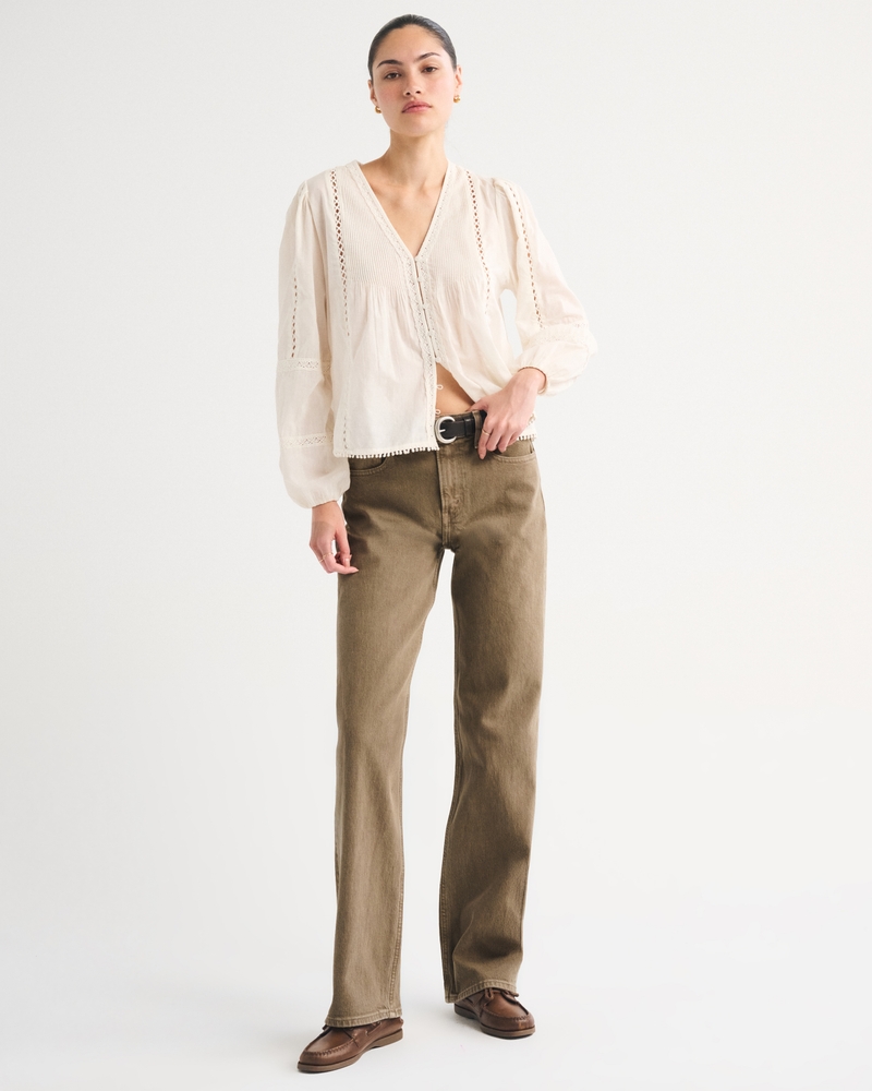 High Rise 90s Relaxed Jean - light brown by Abercrombie & Fitch