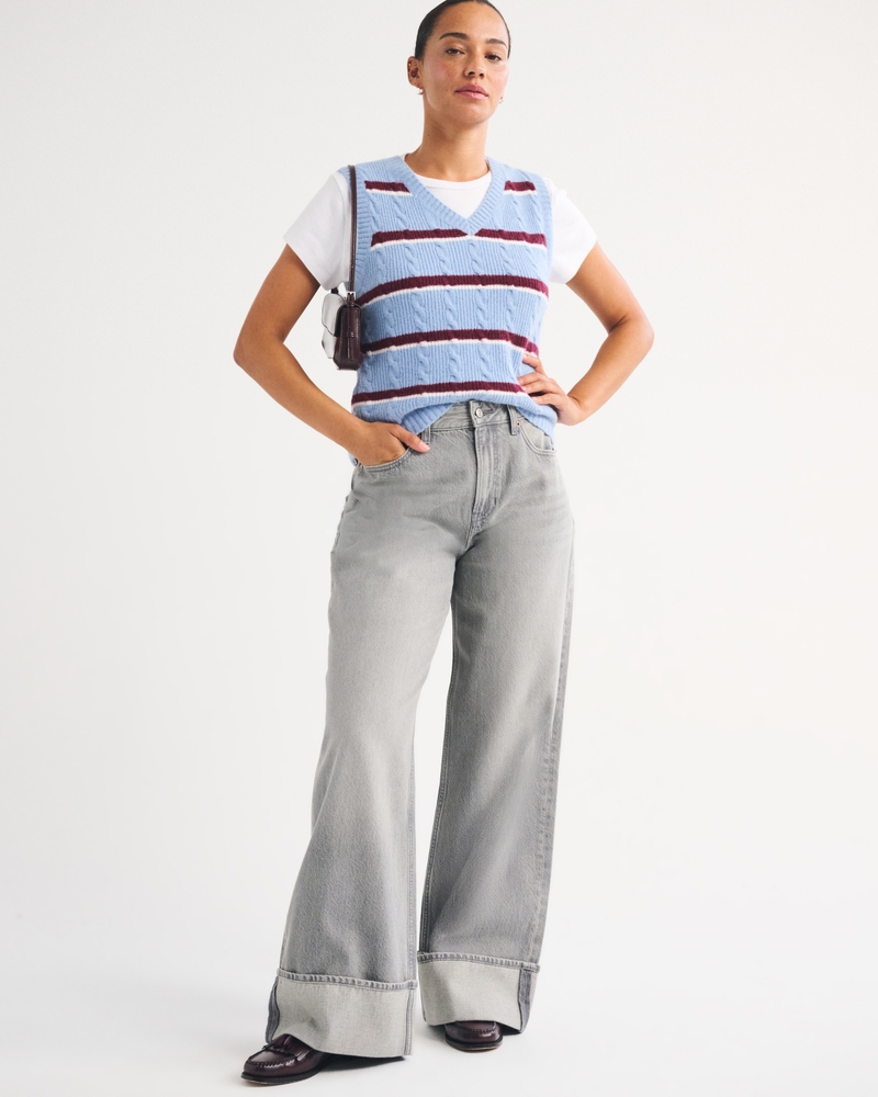Curve Love High Rise Wide Leg Jean - gray by Abercrombie & Fitch