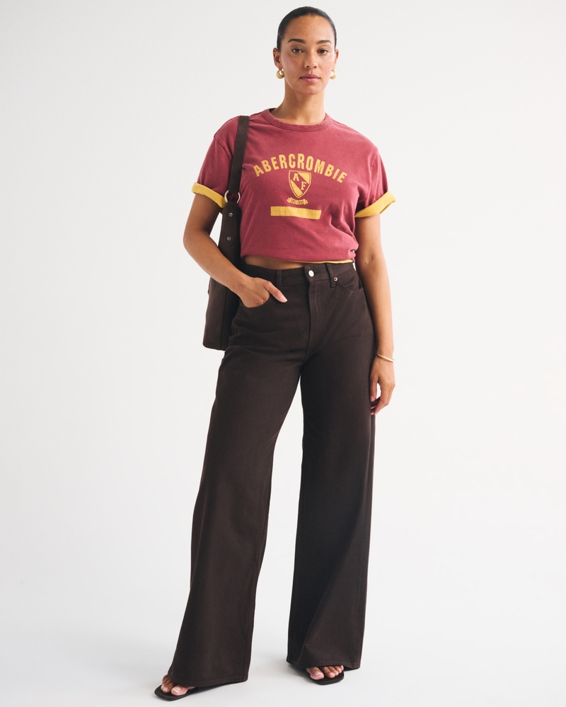 Curve Love High Rise Wide Leg Jean - dark brown by Abercrombie & Fitch