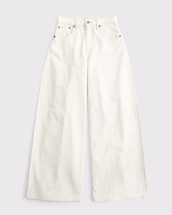 Curve Love Linen-Blend High Rise Ultra Wide Leg Jean, Ecru view 1