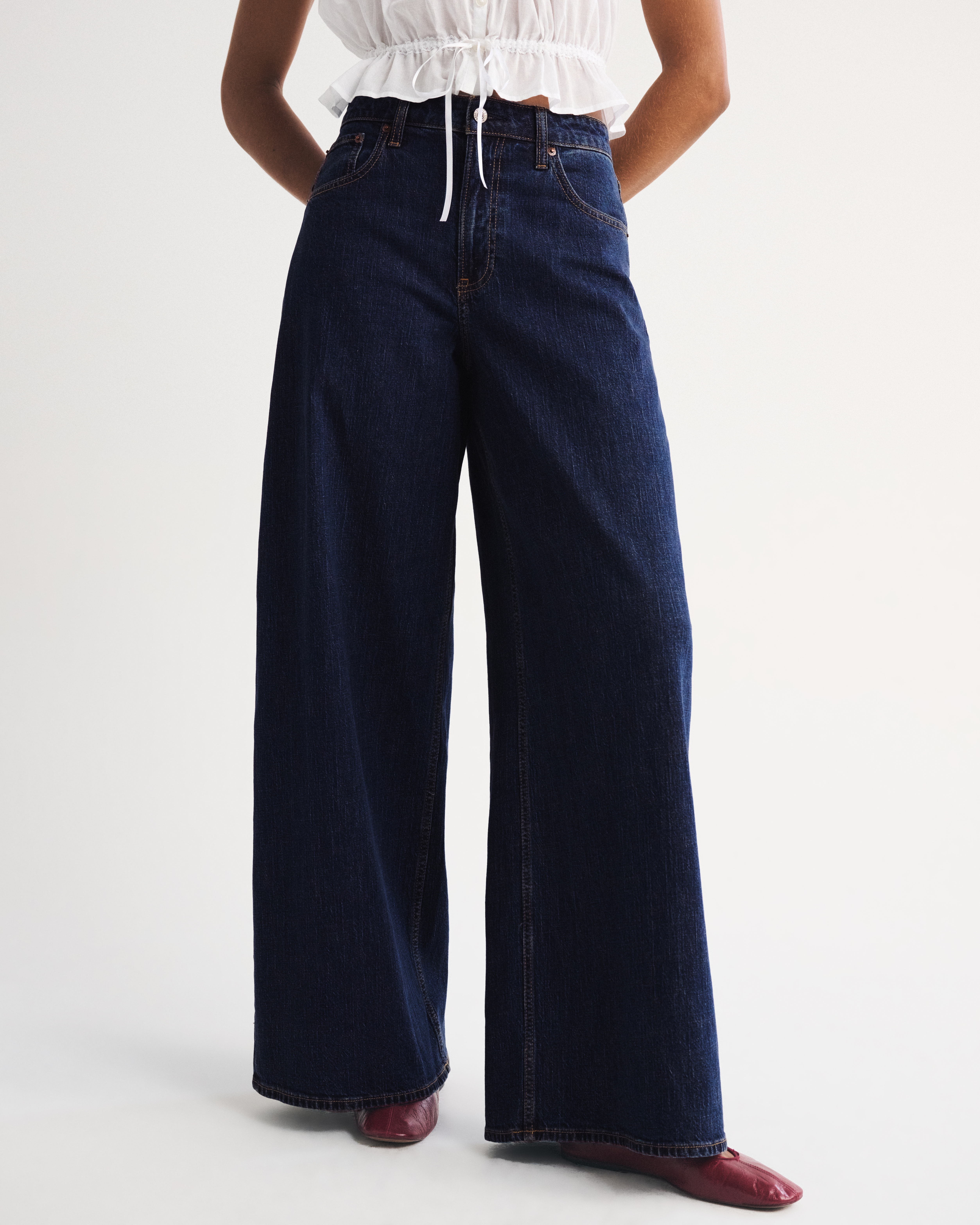 Женские джинсы Abercrombie & Fitch Linen-Blend Curve Love High Rise Ultra Wide Leg Jean — фото 3