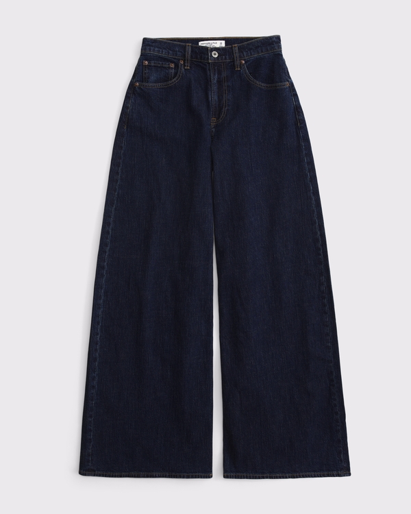 Curve Love Linen-Blend High Rise Ultra Wide Leg Jean, Dark view 1