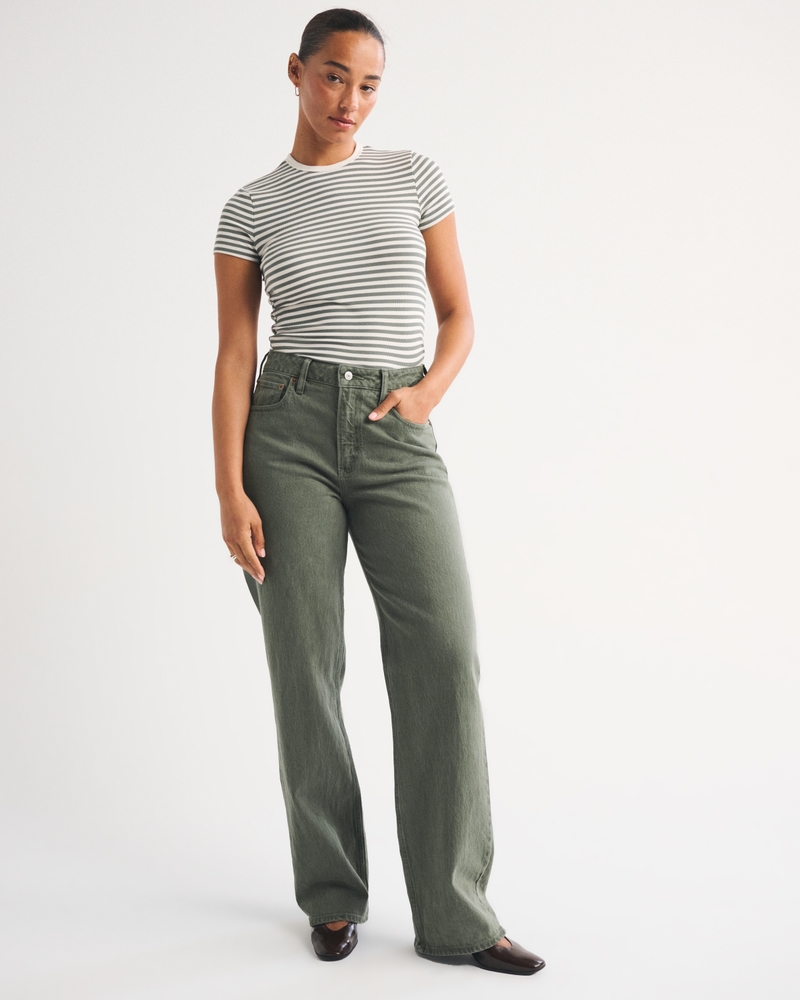 Curve Love High Rise 90s Relaxed Jean - olive by Abercrombie & Fitch