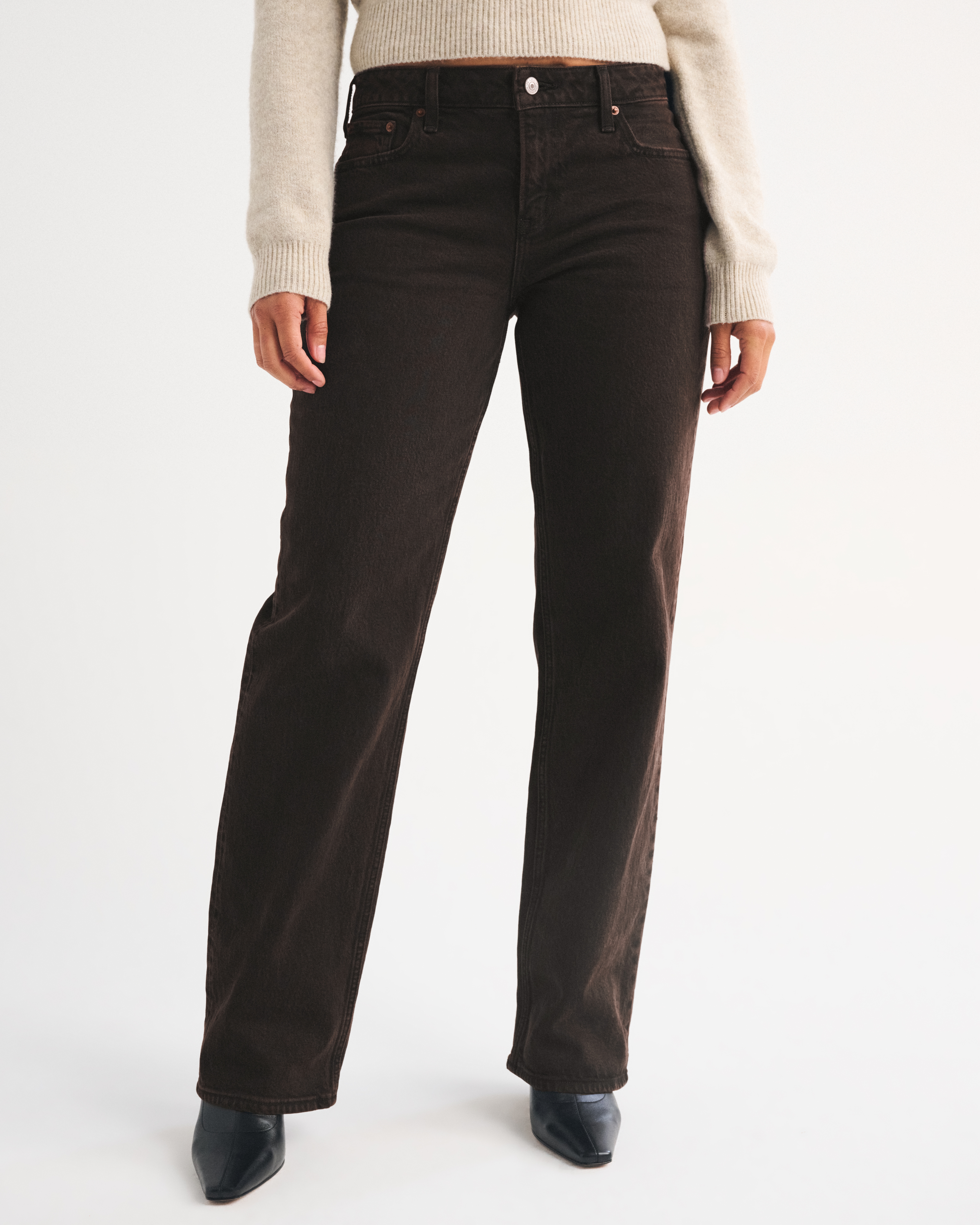 Женские джинсы Abercrombie & Fitch Curve Love Low Rise Relaxed Jean, цвет: Тёмный коричневый — фото 3