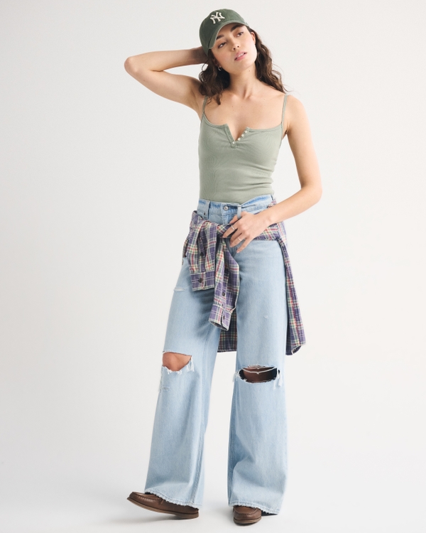 High Rise Wide Leg Jean, Light Destroy view 1