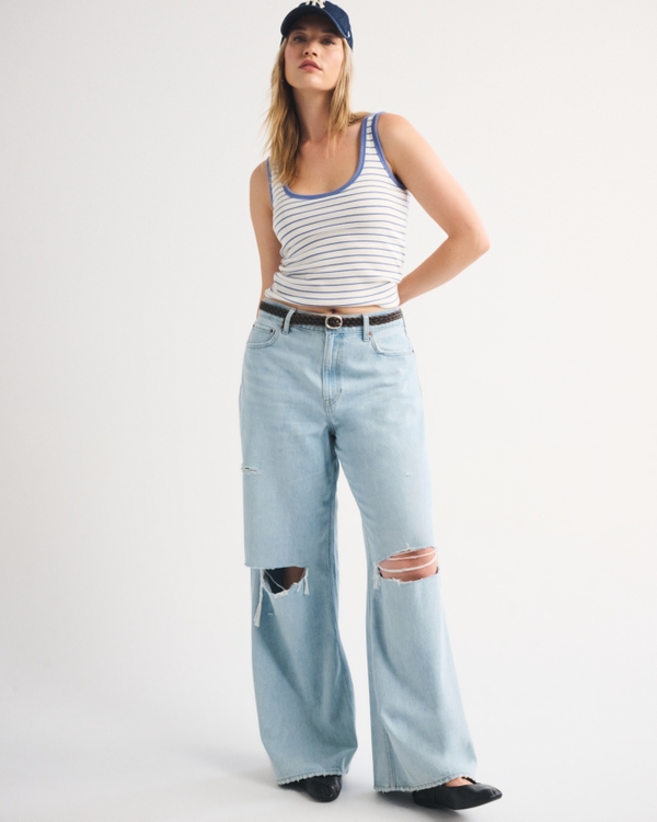 Curve Love High Rise Wide Leg Jean, Light Destroy view 1