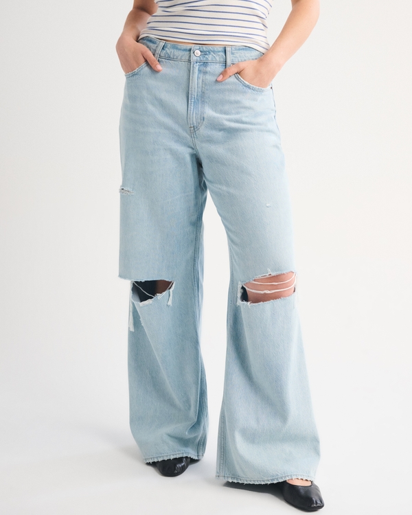 Curve Love High Rise Wide Leg Jean, Light Destroy view 2