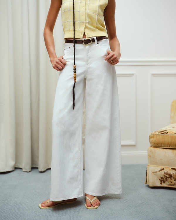 Linen-Blend High Rise Ultra Wide Leg Jean, White view 2