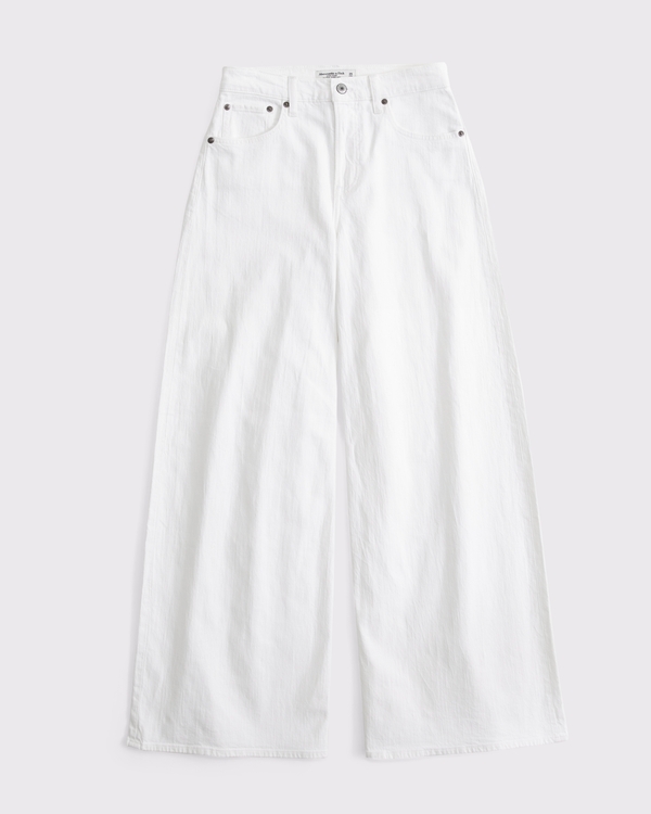 Linen-Blend Curve Love High Rise Ultra Wide Leg Jean, White view 1