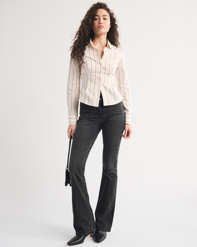 High Rise Bootcut Jean - black by Abercrombie & Fitch