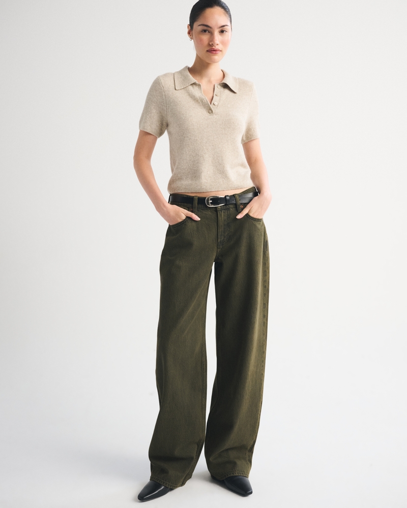Low Rise Ultra Loose Jean - olive green by Abercrombie & Fitch