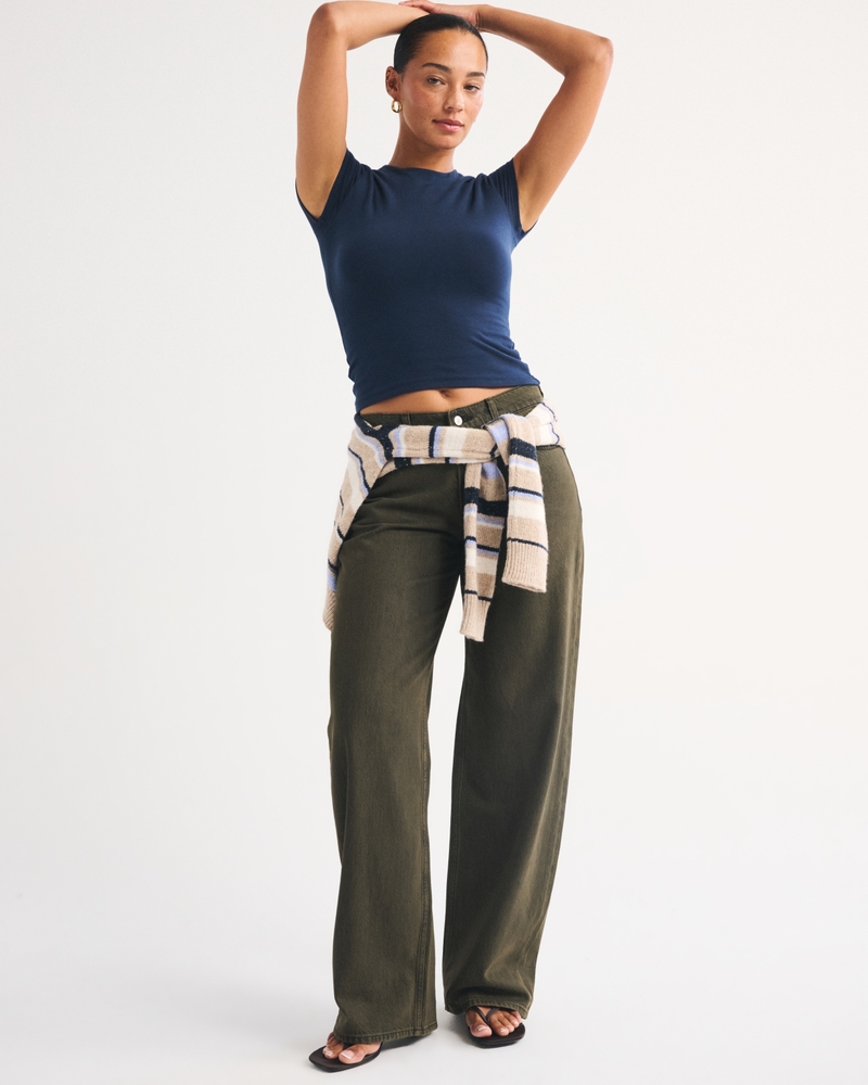 Curve Love Low Rise Ultra Loose Jean - olive gren by Abercrombie & Fitch
