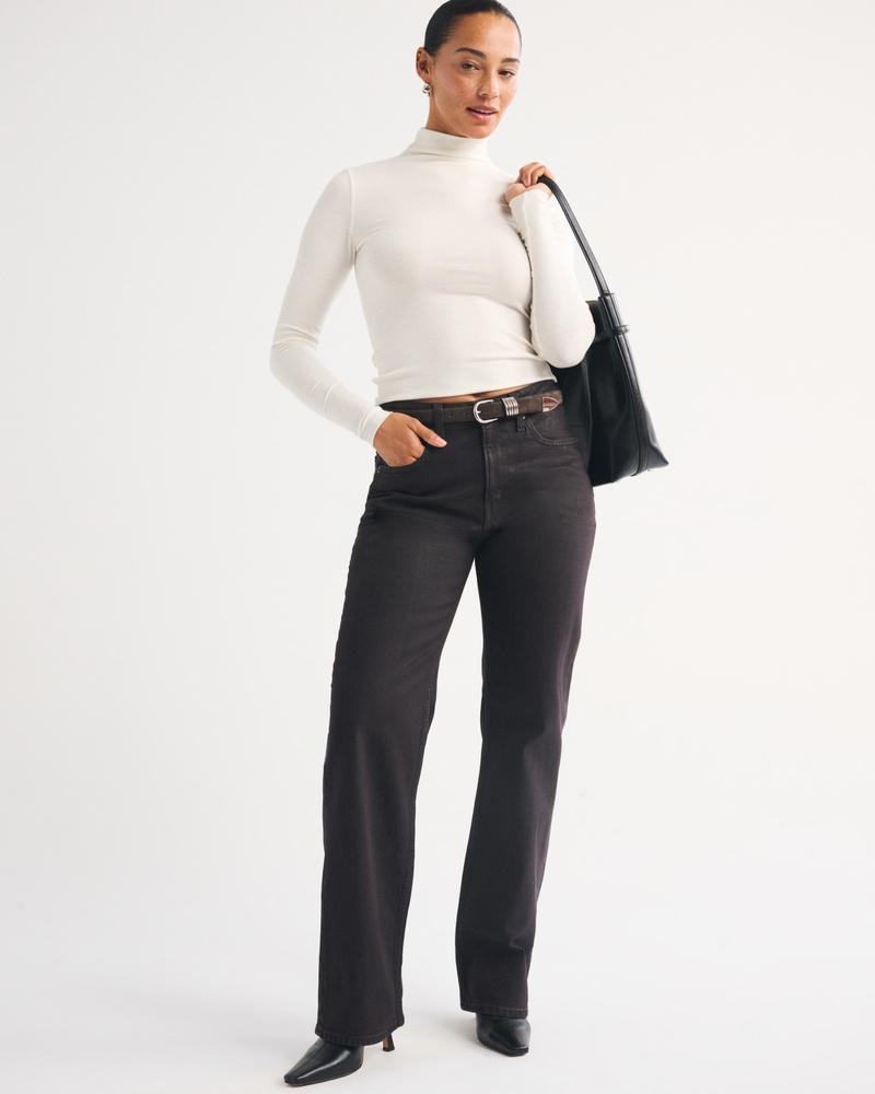 Curve Love High Rise 90s Relaxed Jean - dark brown coated by Abercrombie & Fitch