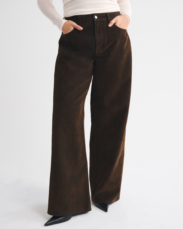 Curve Love High Rise Wide Leg Velvet Jean, Brown Velvet view 2