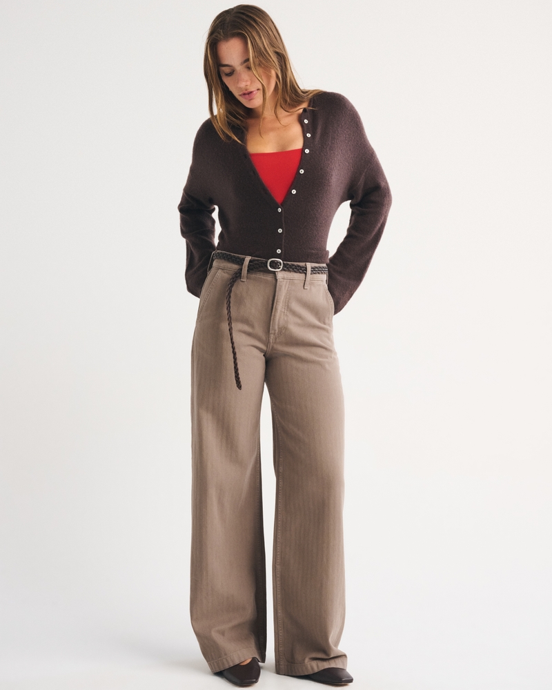 High Rise Wide Leg Trouser Jean - light brown by Abercrombie & Fitch