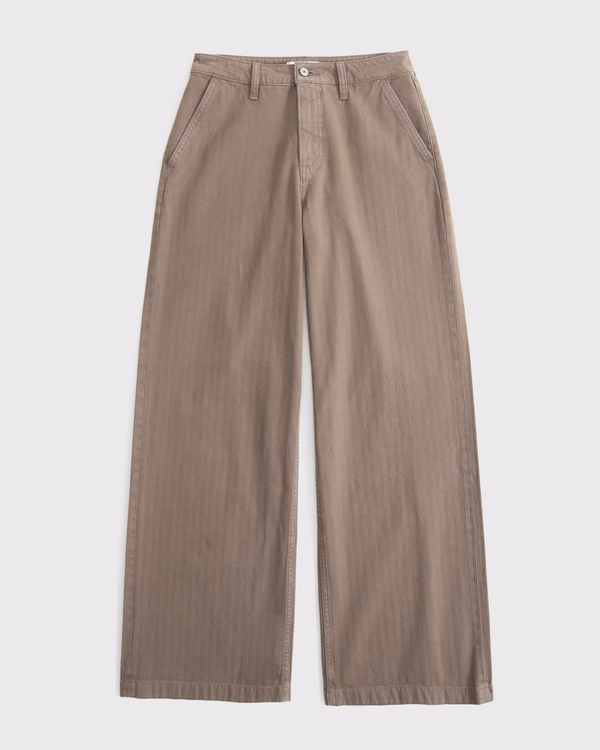 High Rise Wide Leg Trouser Jean, Light Brown view 1