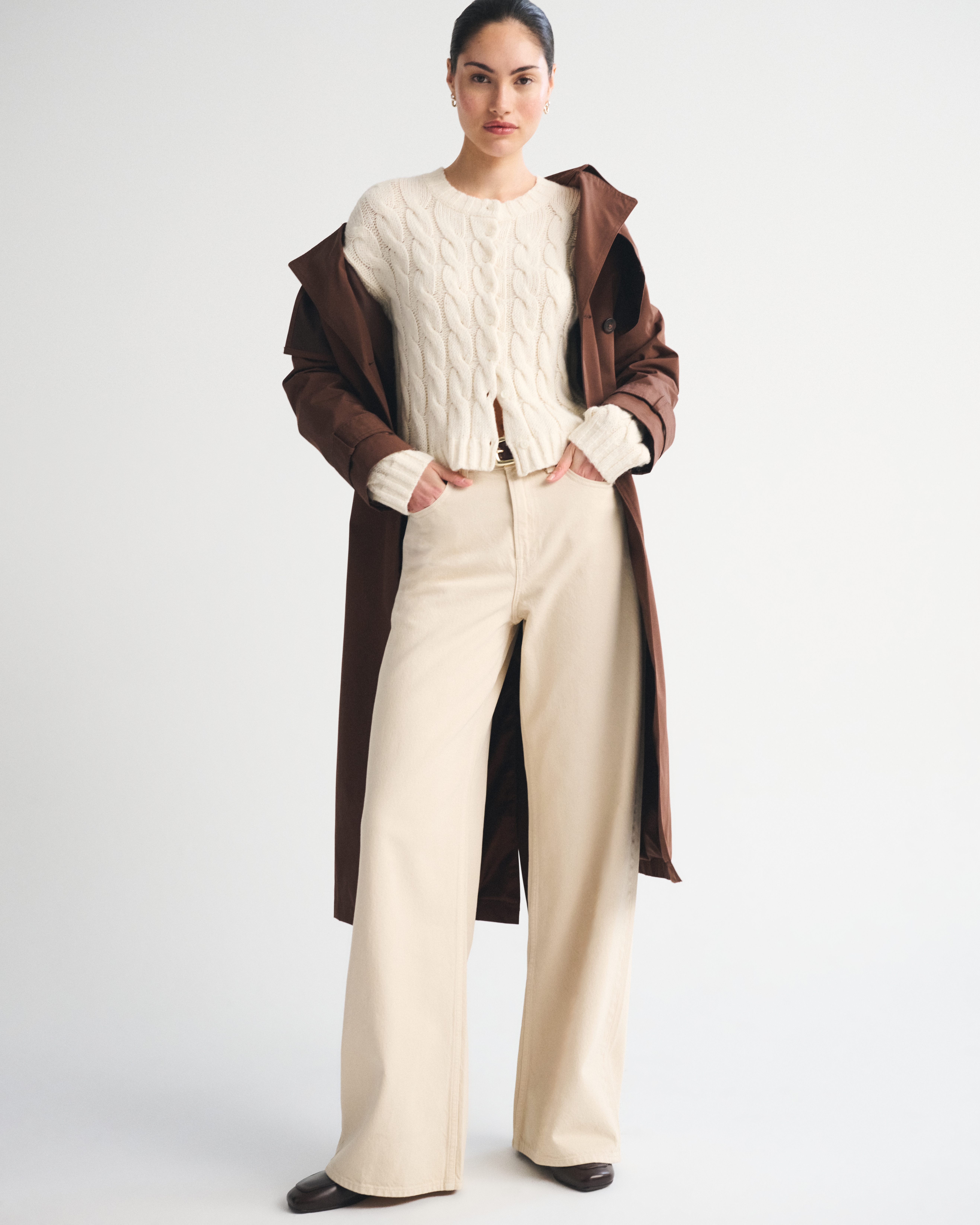 Женские джинсы Abercrombie & Fitch High Rise Wide Leg Jean, цвет: Бежевый — фото 2