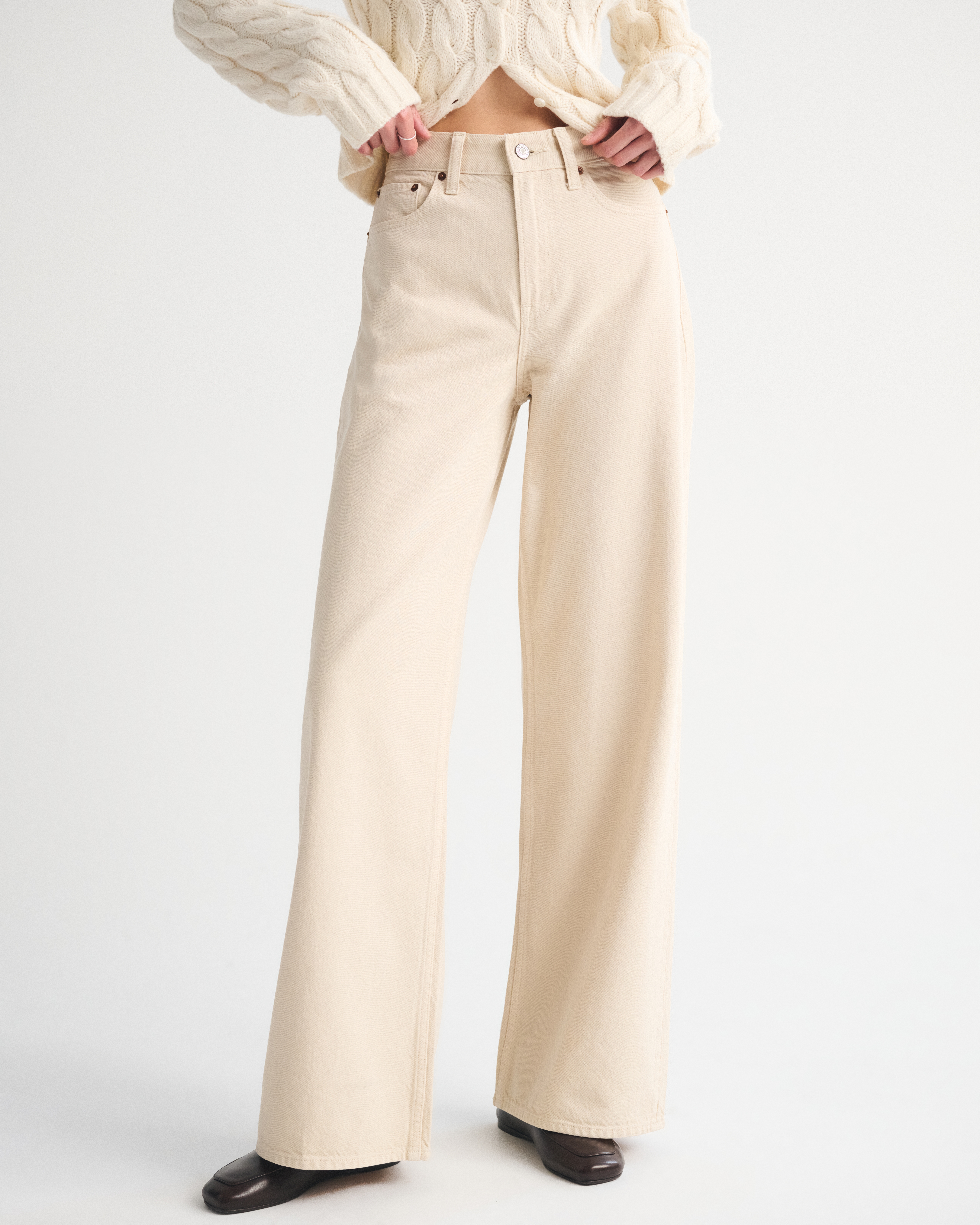 Женские джинсы Abercrombie & Fitch High Rise Wide Leg Jean, цвет: Бежевый — фото 3