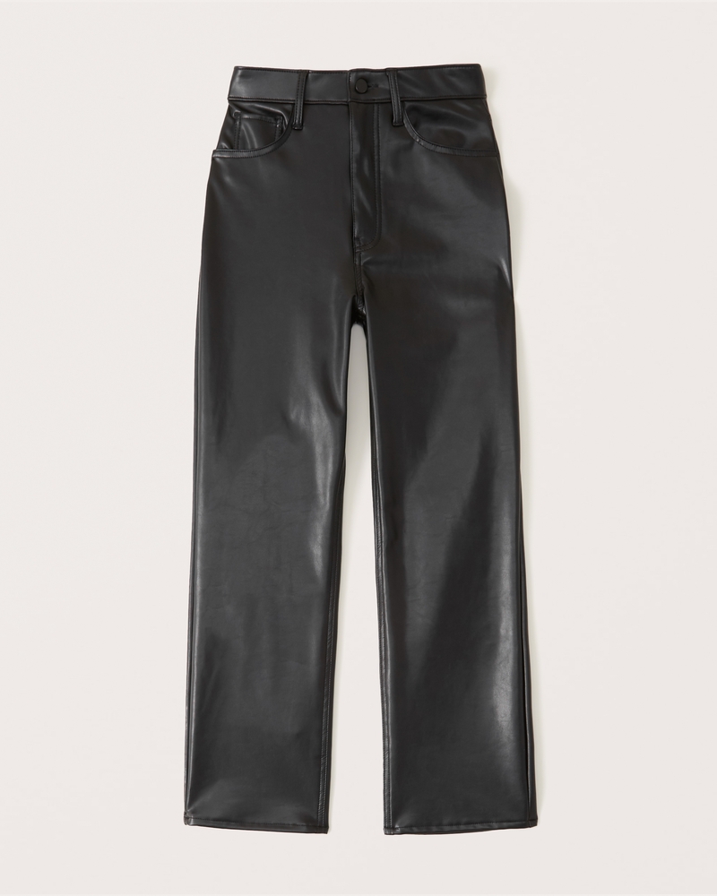 Abercrombie & Fitch Women's Vegan Leather Ankle Straight Pants in Black - Size 25XS
