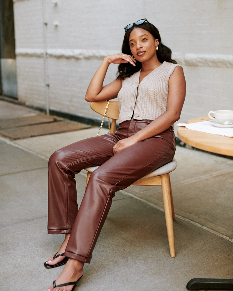 Olivia Chestnut Brown Vegan Leather High Waisted Skinny Jeans