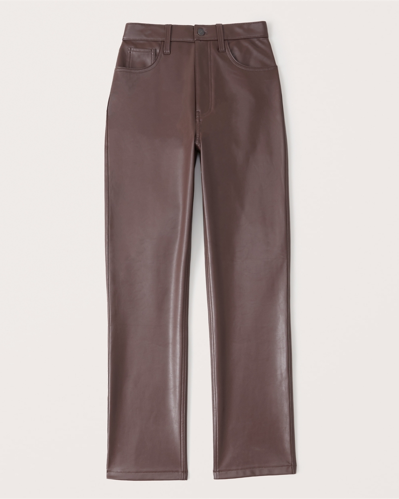 Abercrombie & Fitch Women's Vegan Leather 90s Straight Pants in Dark Brown - Size 27L