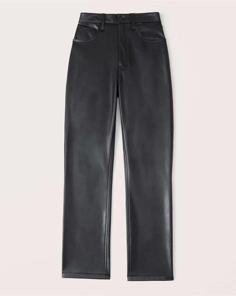 Abercrombie & Fitch Women's Vegan Leather 90s Straight Pants in Black - Size 26L